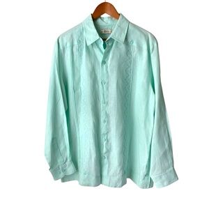 ABITO Button Down Shirt Men’s Guayabera 100% Linen Mint Green Large